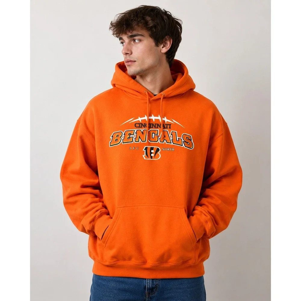 Vintage Cincinnati Bengals NFL Hooded Sweatshirt Orange Pullover Mens XXL Fit